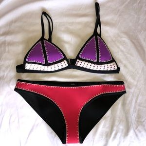 Neoprene color block crochet bikini